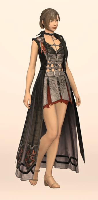 Makai moon guide - Body: Common makai moon guide's gown. Hands The Emperor's new gloves. Legs: Taffeta loincloth. Feet: Elezen shoes (Charcoal grey) Necklace: The Emperor's new necklace. Bracelet: The Emperor's new bracelet. Ring, right: Master conjurer's ring. Ring, left: Eternity ring. Can't see the waist item or earrings so they're irrelevant ;p 